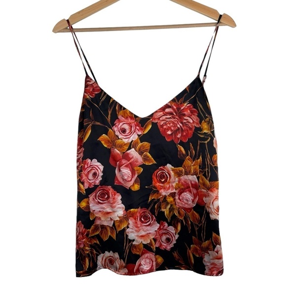 L’AGENCE JANE ROSA BASALT FLORAL ROSE SILK CHARMEUSE SPAGHETTI CAMISOLE TANK TOP - Picture 3 of 13